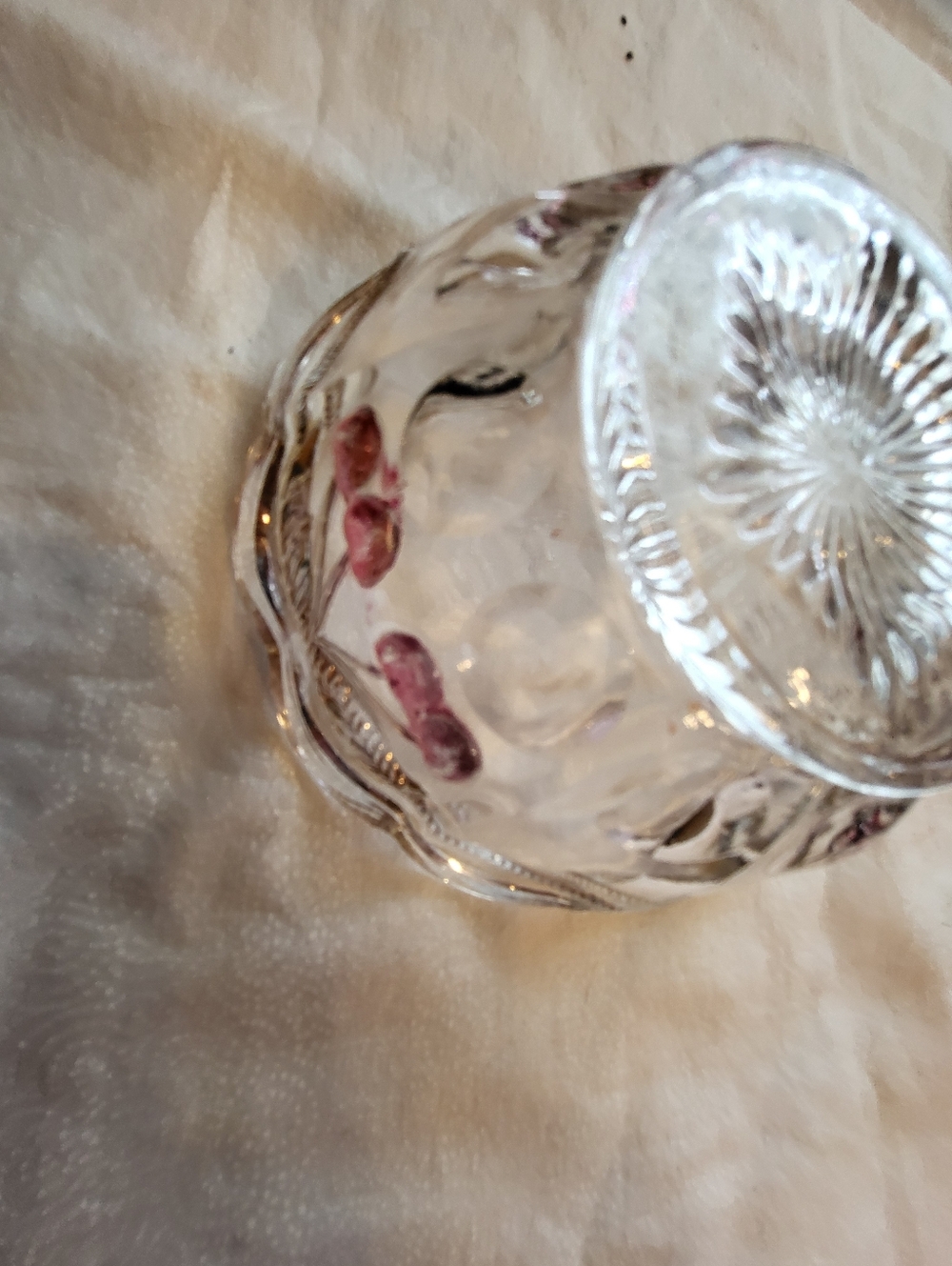 Clear 4.5 Inch Glass Decorative Bowl with Pink Cherry Motif - Picture 5 of 10